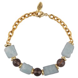 Браслет Терра (аквамарин, раухтопаз 8мм; покрытие золото) 17-22см, Есть комплект