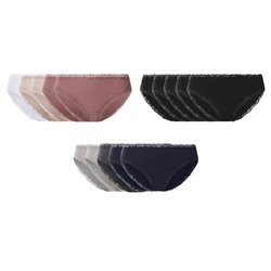 Damen Gerippte Slips mit Spitze, 5 Stück