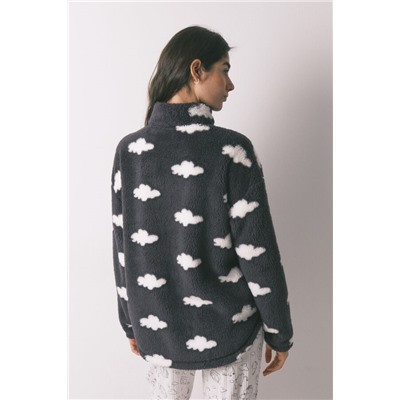 Bata corta polar gris estampado nubes Moomin