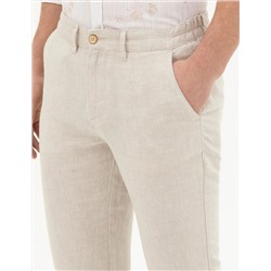 Bej Slim Fit Keten Karışımlı Kanvas Pantolon