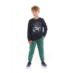 Denokids Astronot Timsah Erkek Çocuk Lacivert T-shirt Haki Pantolon Takım CFF-22S1-081