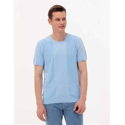 Açık Mavi Slim Fit Bisiklet Yaka Triko Tişört