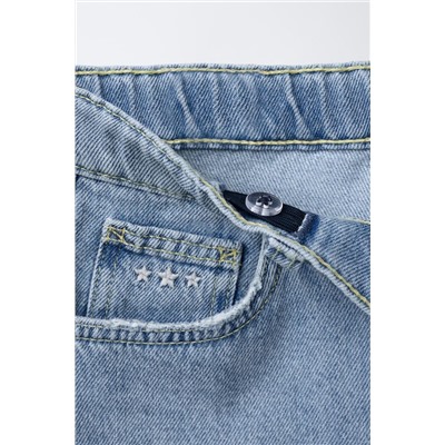 EMBROIDERED FRAYED DENIM BERMUDA SHORTS