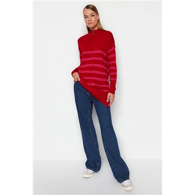TRENDYOL MODEST Kırmızı Çizgili Triko Kazak TCTAW24AK00046