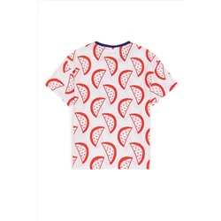 Erkek Çocuk Beyaz Bisiklet Yaka Tişört