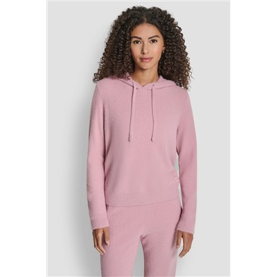 FEATHER YARN HOODIE WITH DRAWCORD AND TONAL LOGO