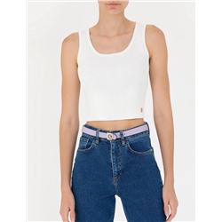 Beyaz Crop Top Triko Bluz