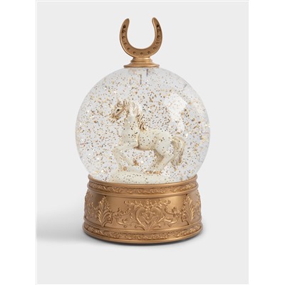 Снежный фонарь, 18 см, с подсветкой, пластик, золотистый, Лошадь в шаре, Horse