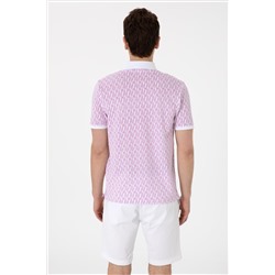 Erkek Regular Fit Polo Yaka Menekşe Desenli Tişört