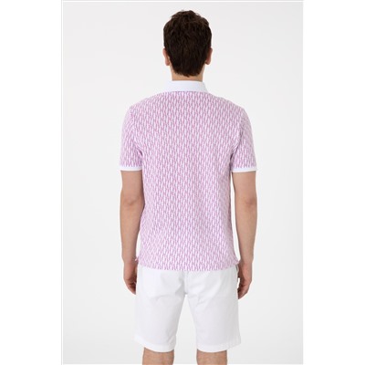 Erkek Regular Fit Polo Yaka Menekşe Desenli Tişört