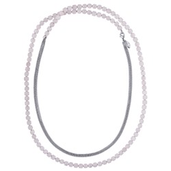Колье Селена (розовый кварц 7мм; покрытие родий) 140см, Есть комплект