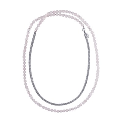 Колье Селена (розовый кварц 7мм; покрытие родий) 140см, Есть комплект