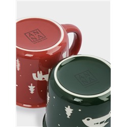 Кружка, 370 мл, 2 шт, фарфор N, зеленая/красная, Лошадь/Машина с елкой, Retro