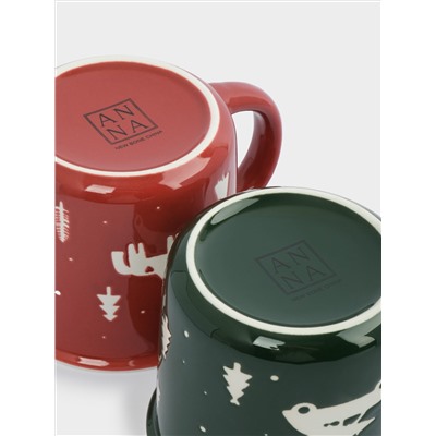 Кружка, 370 мл, 2 шт, фарфор N, зеленая/красная, Лошадь/Машина с елкой, Retro