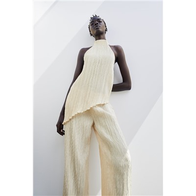 PLEATED SATIN-FINISH TROUSERS