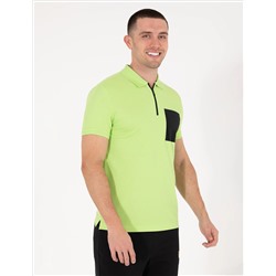 Yeşil Slim Fit Fermuarlı Polo Yaka Tişört