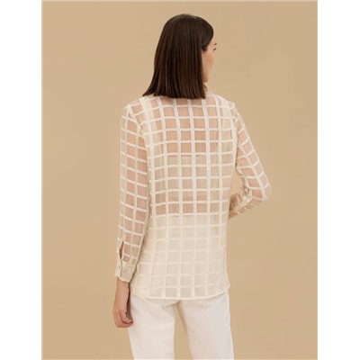 Krem  Transparan Comfort Fit Uzun Kollu Gömlek