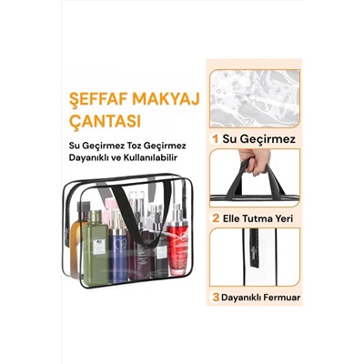 OKAVANGO, Cilt Bakım Ve Makyaj Çantası Büyük Boy-xl Şeffaf Makyaj Ve Kozmetik Çantası 3 Adet