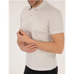 Açık Gri Slim Fit Polo Yaka Merserize Tişört