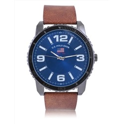 MEN'S BLUE FACE AND BROWN STRAP ANALOG WATCH