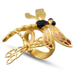 Кольцо Стрекоза (эмаль красная, розовая; покрытие матовое золото), Есть комплект