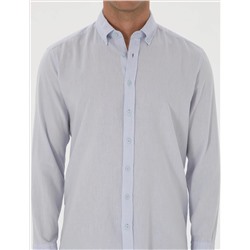 Açık Mavi Keten Karışımlı Regular Fit Uzun Kollu Gömlek