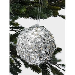 Игрушка елочная, 8 см, пластик, серебристая, Шар с пайетками, New year