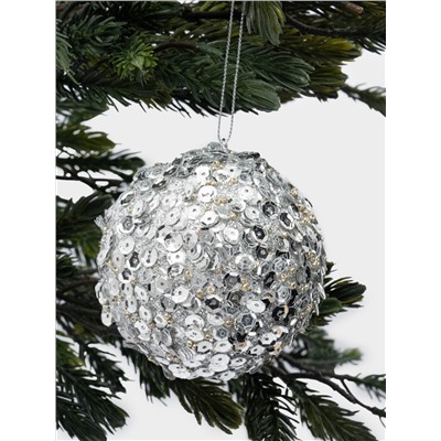 Игрушка елочная, 8 см, пластик, серебристая, Шар с пайетками, New year