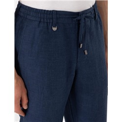 Lacivert Slim Fit Keten Karışımlı Pantolon