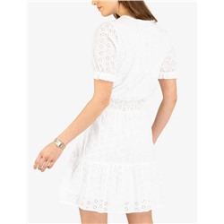 SHORT SLEEVE EYELET RUFFLE DRESS