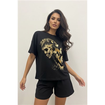 Женский трикотажный костюм с шортами и футболкой 366