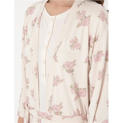 Krem 3'lü Lohusa Pijama Takımı