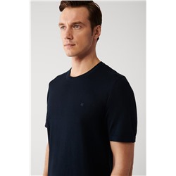 Lacivert Bisiklet Yaka Pamuklu Regular Fit Standart Kesim İnce Triko T-Shirt