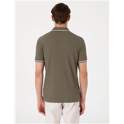 Haki Slim Fit Örme Dokulu Polo Yaka Tişört