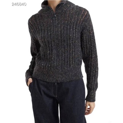 Тонкий кашемировый кардиган на молнии с пайетками  Brunell*o Cucinell*i