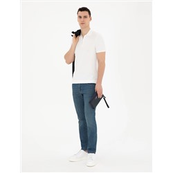 Beyaz Slim Fit Fermuarlı Polo Yaka Triko Tişört
