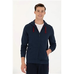 Erkek Lacivert Kapüşonlu Örme Hırka