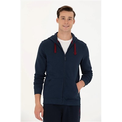 Erkek Lacivert Kapüşonlu Örme Hırka