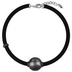 Колье Гевея (Майорка темно-серая 30мм, каучук черный; родий, черный родий) 45-50см, Есть комплект