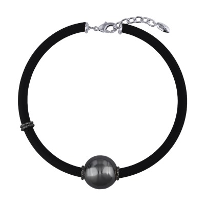 Колье Гевея (Майорка темно-серая 30мм, каучук черный; родий, черный родий) 45-50см, Есть комплект