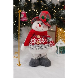 Игрушка новогодняя с выдвижными ногами Снеговик в шляпе с ягодой серо-красный