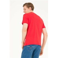 Erkek Kırmızı Basic Bisiklet Yaka Tişört