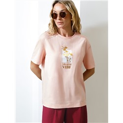 Свободная футболка с принтом из премиального хлопка с эластаном