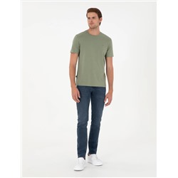 Haki %100 Pamuk Slim Fit Bisiklet Yaka Basic Tişört