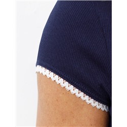 Футболка с фигурным вырезом каре из эластичного трикотажа кашкорсе