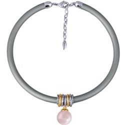 Колье Гевея (Майорка 16мм холодно-розовая; каучук серый; покрытие родий) 40-45см, Есть комплект