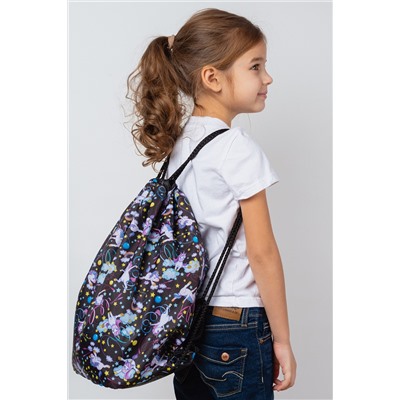 Мешок для обуви объемный Единороги гимнасты черный фон