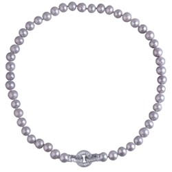 Колье (жемчуг серо-голубой 7-8мм, фианит; покрытие родий) 45см, Есть комплект