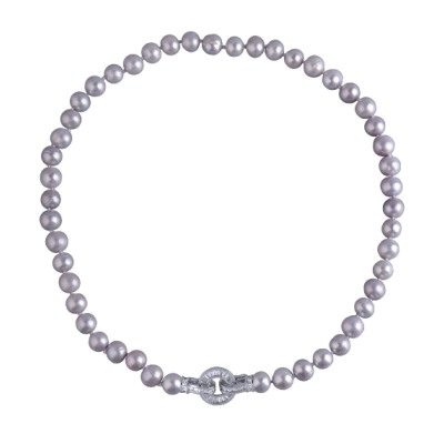 Колье (жемчуг серо-голубой 7-8мм, фианит; покрытие родий) 45см, Есть комплект