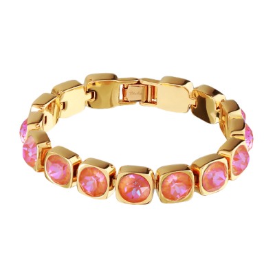 Браслет Теннис (кристаллы SW оранжевые 8мм; покрытие золото) 17-19см, Есть комплект